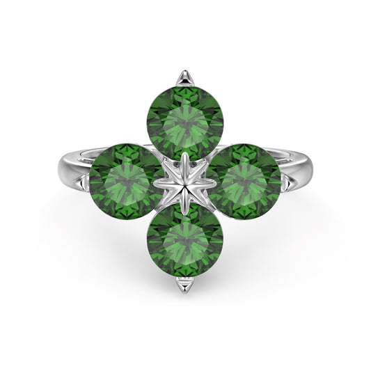 Four-Leaf Clover Zircon Wire Ring in Silver