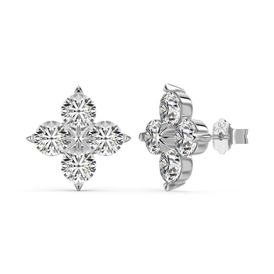 Four-Leaf Clover Zircon Stud Earrings in Silver